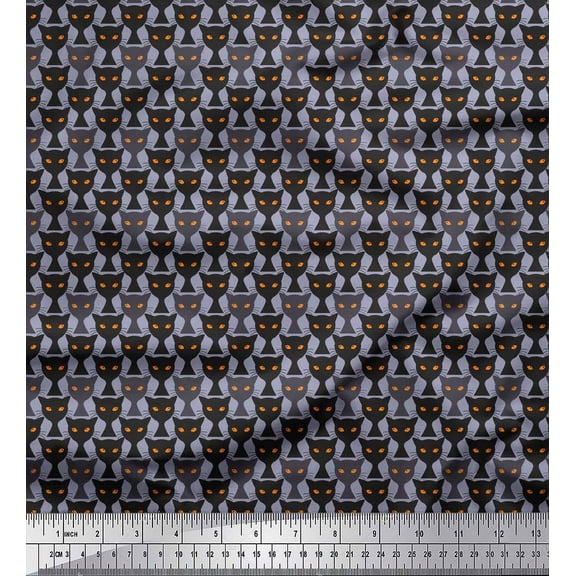 Soimoi Grey Poly Georgette Fabric Cat Animal Print Sewing Fabric Yard 42 Inch Wide