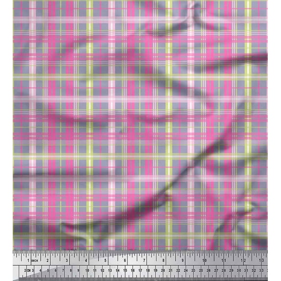 Soimoi Grey Silk Fabric Check Check Decor Fabric Printed Yard 42 Inch Wide
