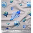 thumbnail image 1 of Soimoi Grey Silk Fabric Shells Ocean Print Sewing Fabric Yard 42 Inch Wide, 1 of 3