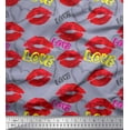 thumbnail image 1 of Soimoi Grey Silk Fabric Text,Lips & Heart Fabric Prints By Yard 42 Inch Wide, 1 of 3
