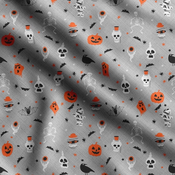 Soimoi Halloween Print, Velvet Fabric, Decor Sewing Fabric by The Yard 54 Inch Wide,Decorative Fabric for Upholstery and Home Accents, Light Gray