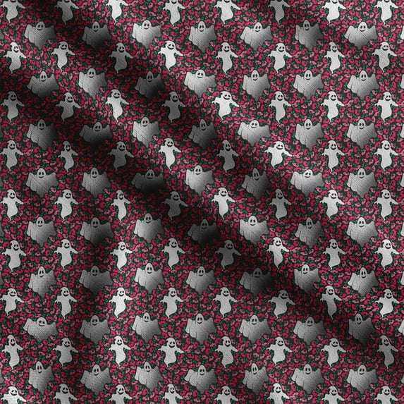 Soimoi Halloween Printed, Japan Crepe SatinFabric, by The Yard 54 Inch Wide, Decorative Sewing Fabric for Dresses Kimonos Gowns, Pink