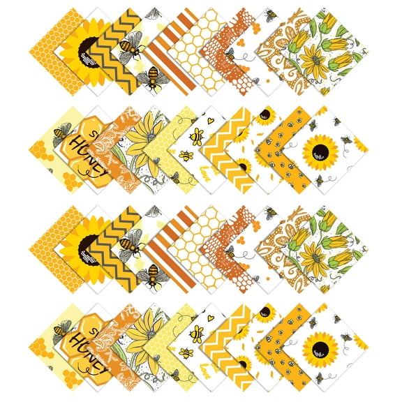 Soimoi Honey Bee PrintPrecut 5-inch CottonFabricQuiltingSquaresCharm Pack DIY Patchwork Sewing Craft- White & Yellow