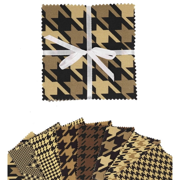 Soimoi Houndstooth Print Precut 5-inch Cotton Fabric Quilting Squares Charm Pack DIY Patchwork Sewing Craft- Grey, Brown, Black