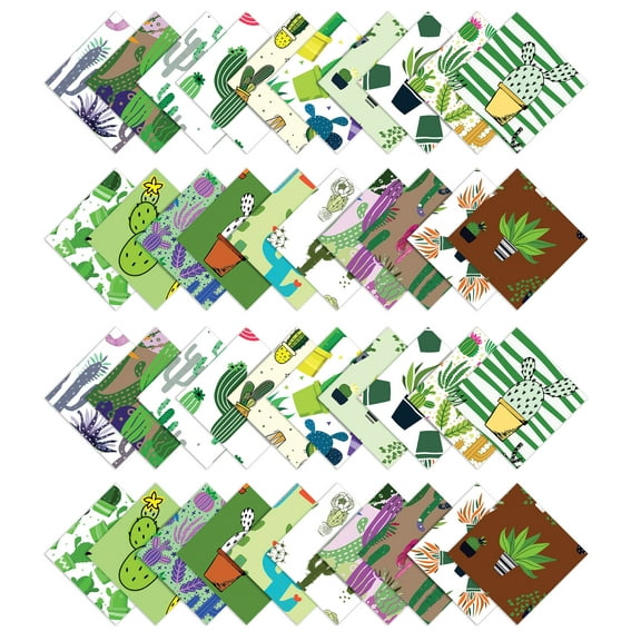 Soimoi House Plants Print&nbsp;Precut 5-inch Cotton&nbsp;Fabric&nbsp;Quilting&nbsp;Squares&nbsp;Charm Pack DIY Patchwork Sewing Craft- White & Green