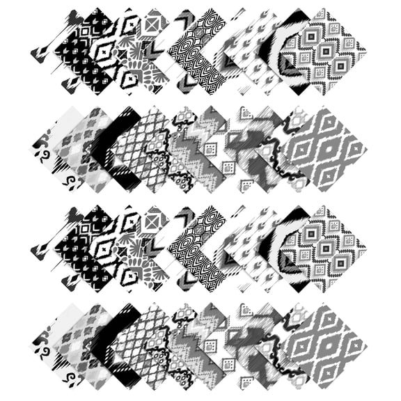 Soimoi Ikat PrintPrecut 5-inch CottonFabricQuiltingSquaresCharm Pack DIY Patchwork Sewing Craft- White & Black