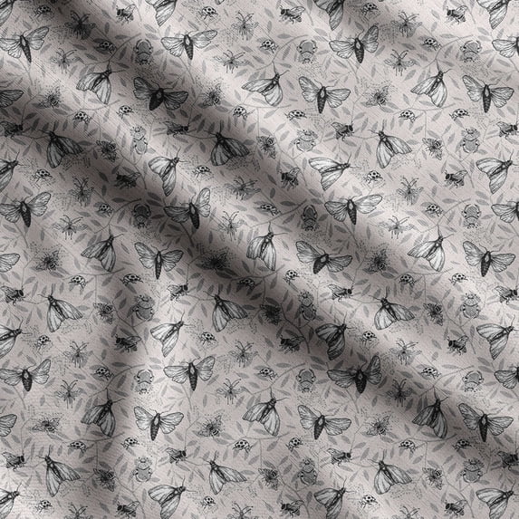 Soimoi Insect Print,Cotton Poplin, Sewing Fabric Sold by The Yard 42 Inch Wide,Sewing Craft Quilting/Quilt Making Fabric, Light Gray