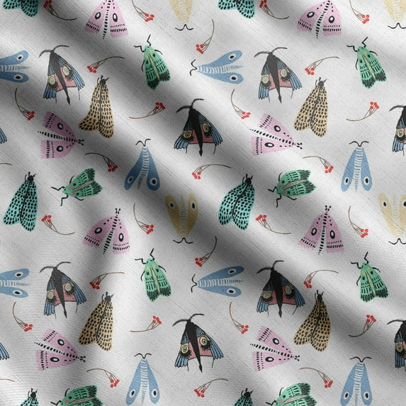 Soimoi Insect Print, Velvet Fabric, Decor Sewing Fabric by The Yard 54 Inch Wide,Decorative Fabric for Upholstery and Home Accents, White