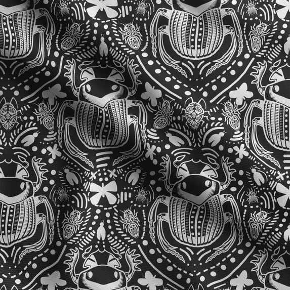 Soimoi Insect Printed, Cotton Satin Spandex, Sewing Fabric by The Yard 54 Inch Wide, Decorative Fabric for Dresses and Home Accents, White & Black