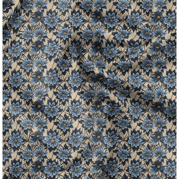 Soimoi Japan Crepe Satin Blue Fabric By the Yard - 54 Inch Wide - Florals Print Fabric - Elegant and Timeless Patterns for Fashion and Home Decor Printed Fabric