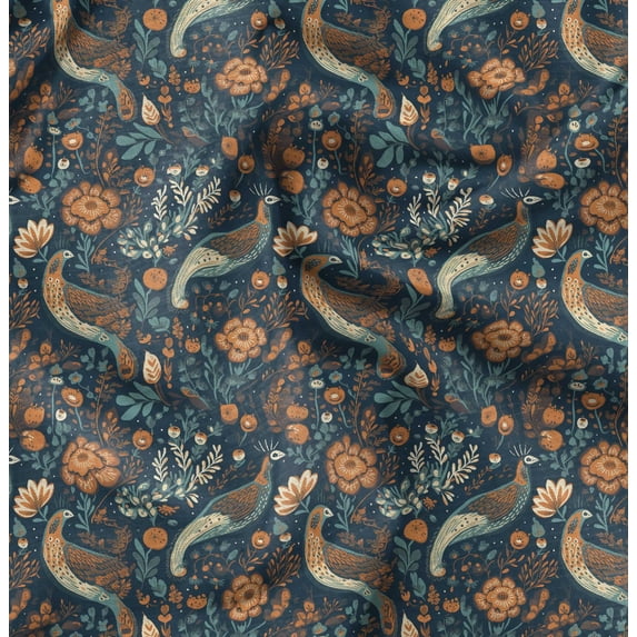 Soimoi Japan Crepe Satin Blue Fabric By the Yard - 54 Inch Wide - Florals Print Fabric - Elegant and Timeless Patterns for Fashion and Home Decor Printed Fabric