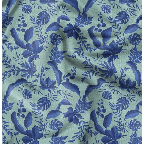 Soimoi Japan Crepe Satin Blue Fabric By the Yard - 54 Inch Wide - Leaves Pattern Fabric - Botanical and Elegant Designs for Various Uses Printed Fabric