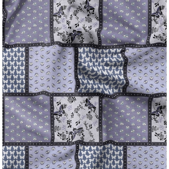 Soimoi Japan Crepe Satin Blue Fabric By the Yard - 54 Inch Wide - Patchwork Patchwork Theme Geometric Material - Artistic and Modern Patterns for Various Uses Printed Fabric