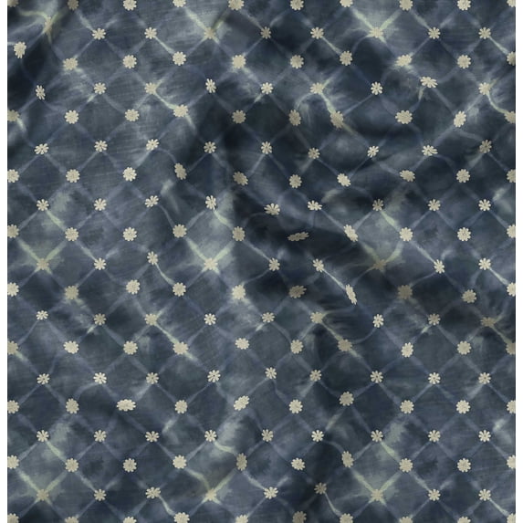 Soimoi Japan Crepe Satin Blue Fabric By the Yard - 54 Inch Wide - Floral Tie & Dye - Petal Palette: Tie & Dye with Delicate Florals Printed Fabric