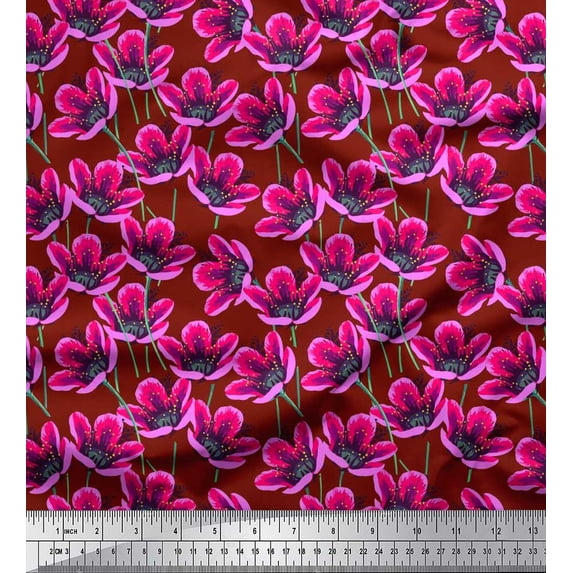 Soimoi Japan Crepe Satin Fabric Artistic Floral Printed Craft Fabric by the Yard 42 Inch Wide