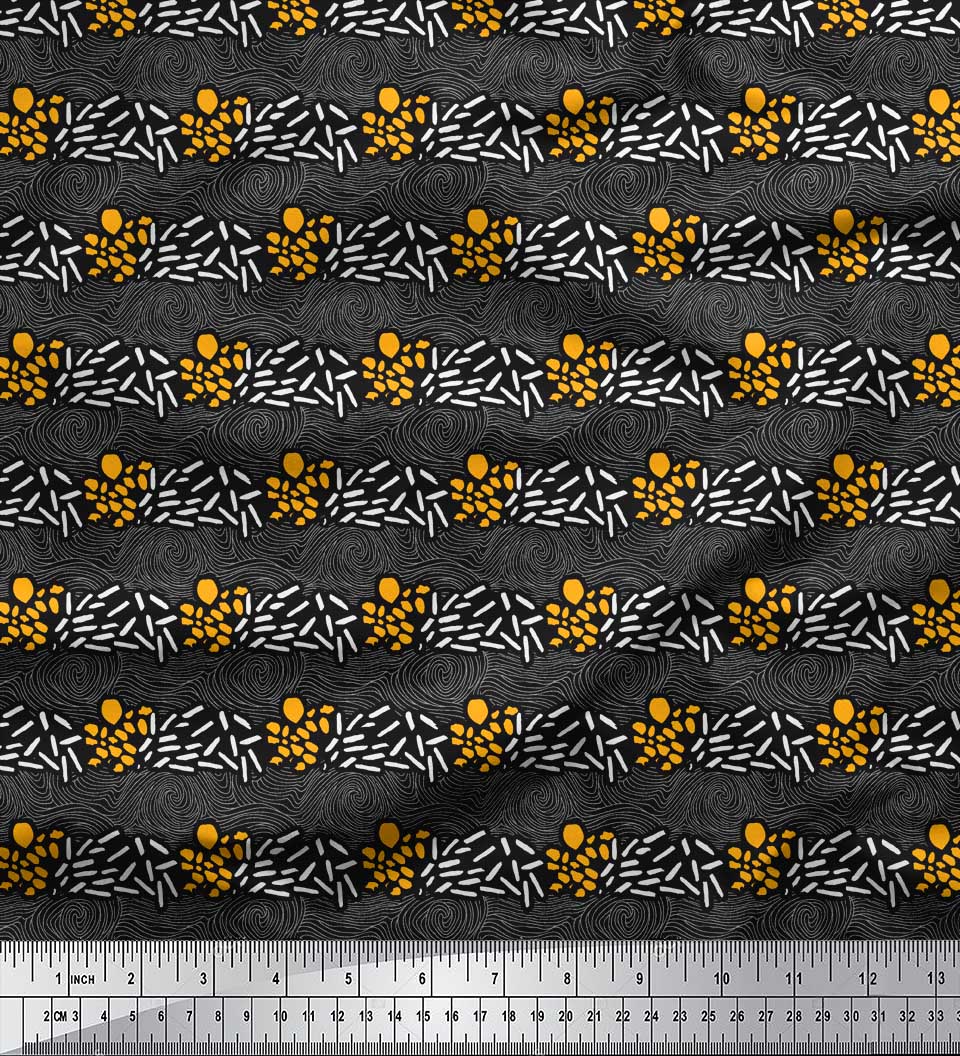 Soimoi Japan Crepe Satin Fabric Brush Stroke & Spiral Abstract Printed Fabric 1 Yard 42 Inch Wide