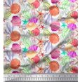 thumbnail image 1 of Soimoi Japan Crepe Satin Fabric Coral,Starfish & Sea Shell Ocean Printed Craft Fabric by The Yard 42 Inch Wide, 1 of 1
