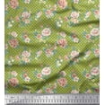 thumbnail image 1 of Soimoi Japan Crepe Satin Fabric Dot,Leaves & Peony Floral Printed Fabric 1 Yard 42 Inch Wide, 1 of 3