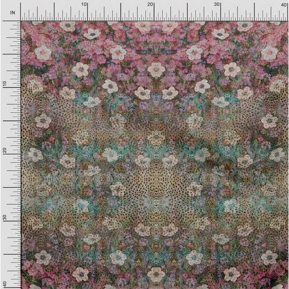 Soimoi Japan Crepe Satin Fabric Floral & Leopard Panel Print Fabric by The Yard 42 Inch Wide