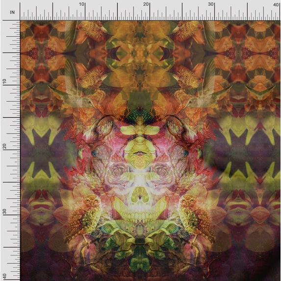 Soimoi Japan Crepe Satin Fabric Floral & Panel Printed Craft Fabric by The Yard 42 Inch Wide