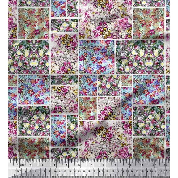 Soimoi Japan Crepe Satin Fabric Floral Patchwork Decor Fabric Printed Yard 42 Inch Wide