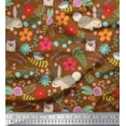 thumbnail image 1 of Soimoi Japan Crepe Satin Fabric Floral,Rabbit & Porcupine Cartoon Print Fabric by The Yard 42 Inch Wide, 1 of 1