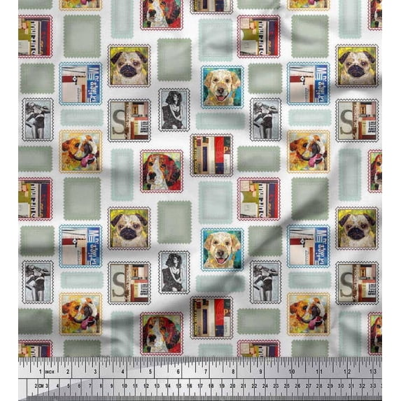 Soimoi Japan Crepe Satin Fabric Frames,Women & Dogs Patchwork Printed Fabric 1 Yard 42 Inch Wide