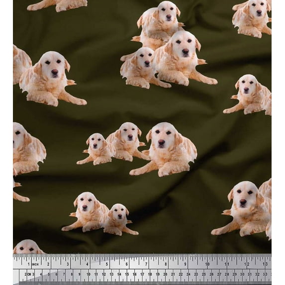 Soimoi Japan Crepe Satin Fabric Golden Retriever Dog Printed Craft Fabric by The Yard 42 Inch Wide