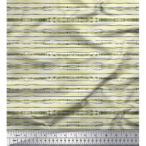 Soimoi Japan Crepe Satin Fabric Horizontal Stripe Print Sewing Fabric Yard 42 Inch Wide