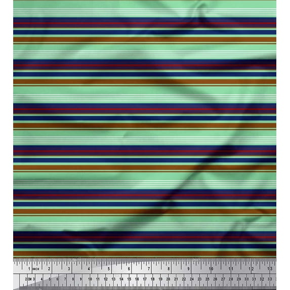 Soimoi Japan Crepe Satin Fabric Horizontal Stripe Printed Craft Fabric by The Yard 42 Inch Wide