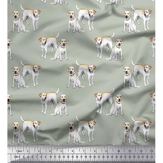 Soimoi Japan Crepe Satin Fabric Labrador Dog Print Fabric by The Yard 42 Inch Wide