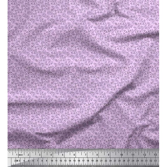 Soimoi Japan Crepe Satin Fabric Leaves & Berries Shirting Print Fabric by The Yard 42 Inch Wide