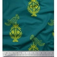 thumbnail image 1 of Soimoi Japan Crepe Satin Fabric Leaves,Bird & Floral Block Decor Fabric Printed Yard 42 Inch Wide, 1 of 1