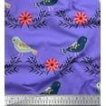thumbnail image 1 of Soimoi Japan Crepe Satin Fabric Leaves,Bird & Floral Clip Art Print Sewing Fabric Yard 42 Inch Wide, 1 of 1