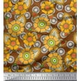 thumbnail image 1 of Soimoi Japan Crepe Satin Fabric Leaves & Floral Clip Art Print Fabric by The Yard 42 Inch Wide, 1 of 3
