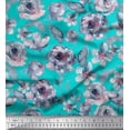 thumbnail image 1 of Soimoi Japan Crepe Satin Fabric Leaves,Periwinkle & Rose Floral Print Fabric by Yard 42 Inch Wide, 1 of 3