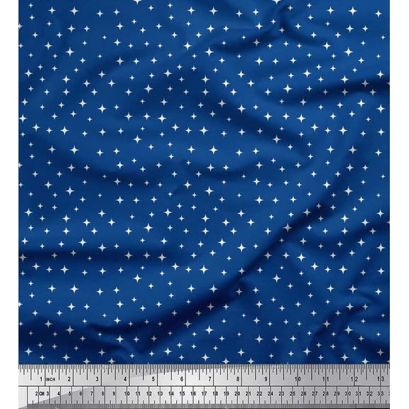 Soimoi Japan Crepe Satin Fabric Star Small Print Sewing Fabric Yard 42 Inch Wide