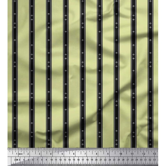Soimoi Japan Crepe Satin Fabric Stripe & Airplane Shirting Print Fabric by The Yard 42 Inch Wide