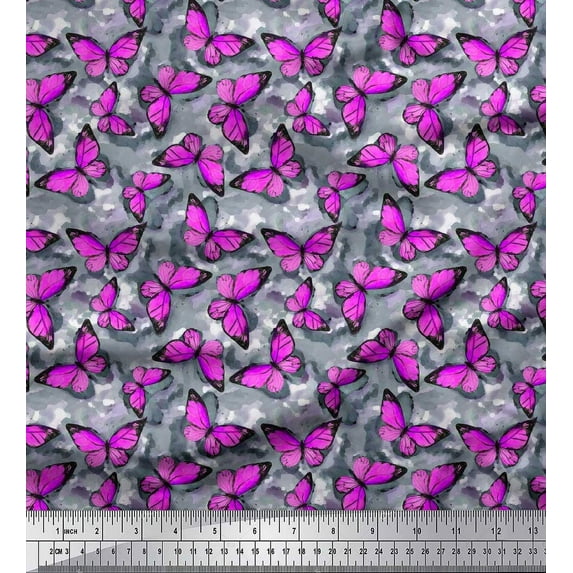 Soimoi Japan Crepe Satin Fabric Texture & Butterfly Print Fabric by Yard 42 Inch Wide