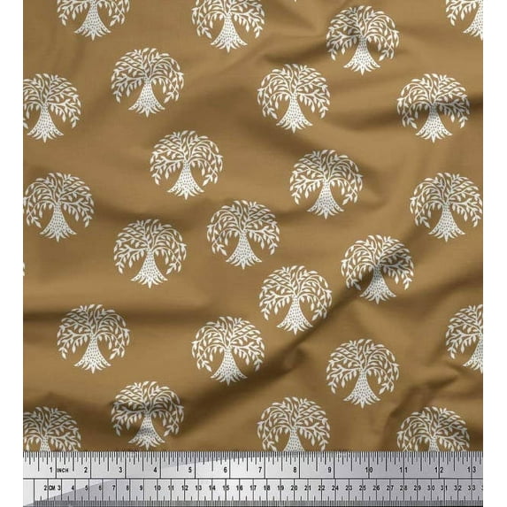 Soimoi Japan Crepe Satin Fabric Tree Block Decor Fabric Printed Yard 42 Inch Wide