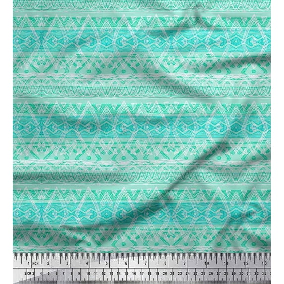 Soimoi Japan Crepe Satin Fabric diamond shape & waves Abstract Print Fabric by Yard 42 Inch Wide