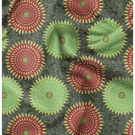 Soimoi Japan Crepe Satin Green Fabric By the Yard - 54 Inch Wide - African Tribal Material - Artistic and Modern Patterns for Various Uses Printed Fabric