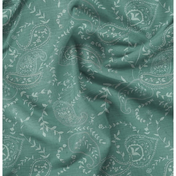 Soimoi Japan Crepe Satin Green Fabric By the Yard - 54 Inch Wide - Paisley Pattern Fabric - Timeless and Intricate Designs for Fashion Printed Fabric