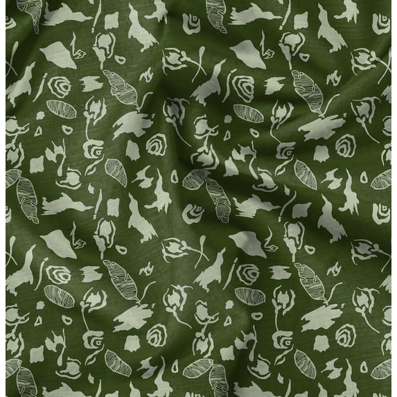 Soimoi Japan Crepe Satin Green Fabric - By the Yard - 54 Inch Wide - Abstracts Art Fabric - Contemporary and Unique Patterns for Creative Projects Printed Fabric