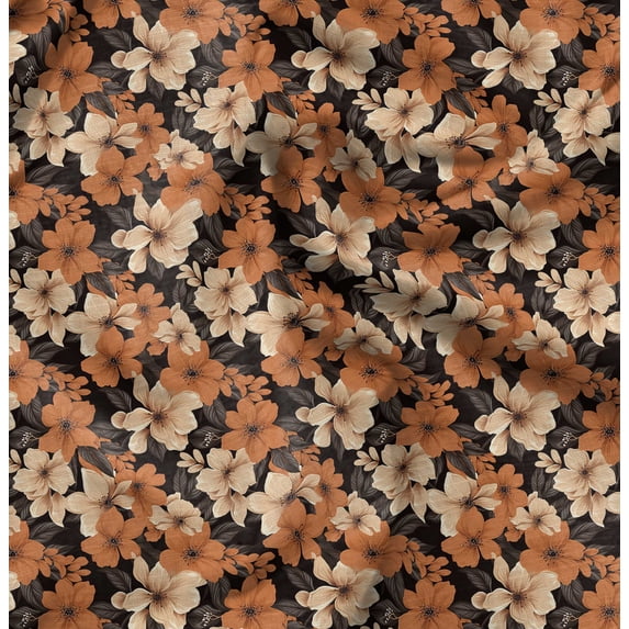 Soimoi Japan Crepe Satin Orange Fabric By the Yard - 54 Inch Wide - Florals Print Fabric - Elegant & Beautiful Troplical Patterns for Fashion and Home Decor Printed Fabric