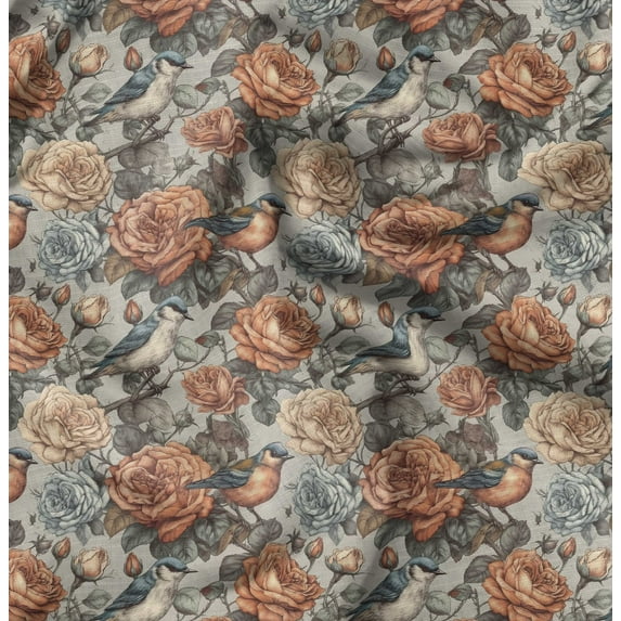 Soimoi Japan Crepe Satin Orange Fabric By the Yard - 54 Inch Wide - Rose Floral Pattern Textile - Romantic and Delicate Designs for Stylish Projects Printed Fabric