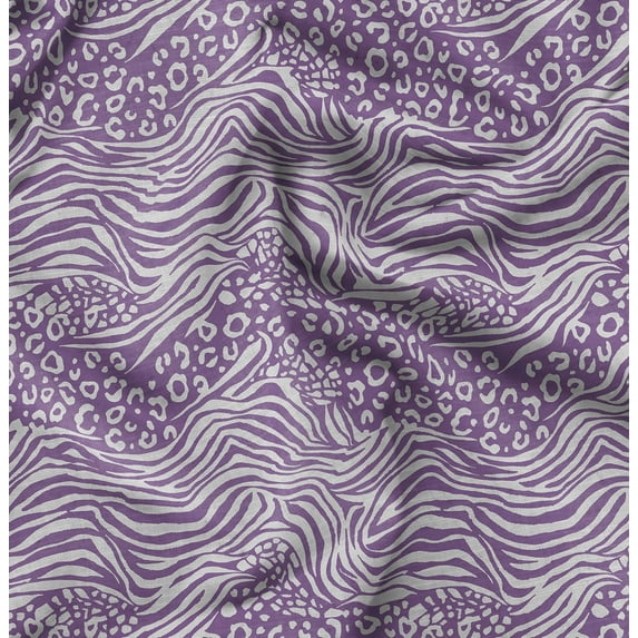 Soimoi Japan Crepe Satin Purple Fabric By the Yard - 54 Inch Wide - Stripe & Leopard Animal Skin Print Textile - Stylish and Trendy Patterns for Apparel Printed Fabric