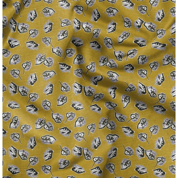 Soimoi Japan Crepe Satin Yellow Fabric By the Yard - 54 Inch Wide - Leaves Print Fabric - Nature - Inspired Elegance for Apparel and Decor Printed Fabric