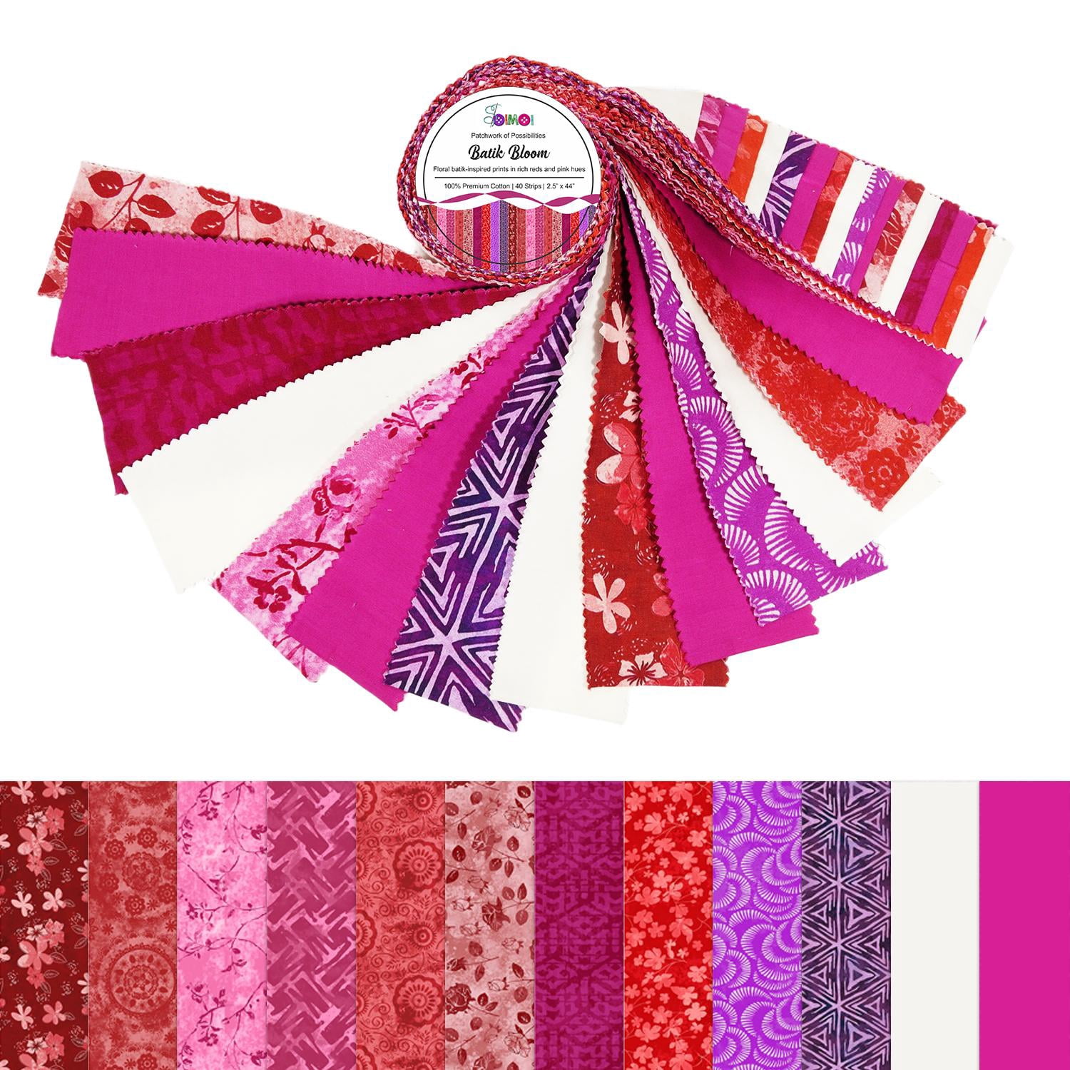 Soimoi Jelly Roll 40 Strip Assorted Bundle, Fabric Strips for Quilting, Crafting, and Sewing, 100% Cotton Fabric Jelly Roll Bundle For Scrapbooking, Precut Quilt Project, DIY Crafts- Batik Bloom