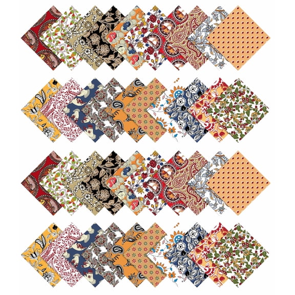 Soimoi Kalamkari PrintPrecut 5-inch CottonFabricQuiltingSquaresCharm Pack DIY Patchwork Sewing Craft- Multicolor